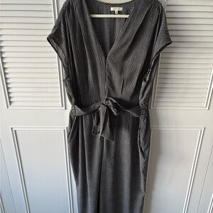 Max Studio Black and White Striped Midi Jumpsuit